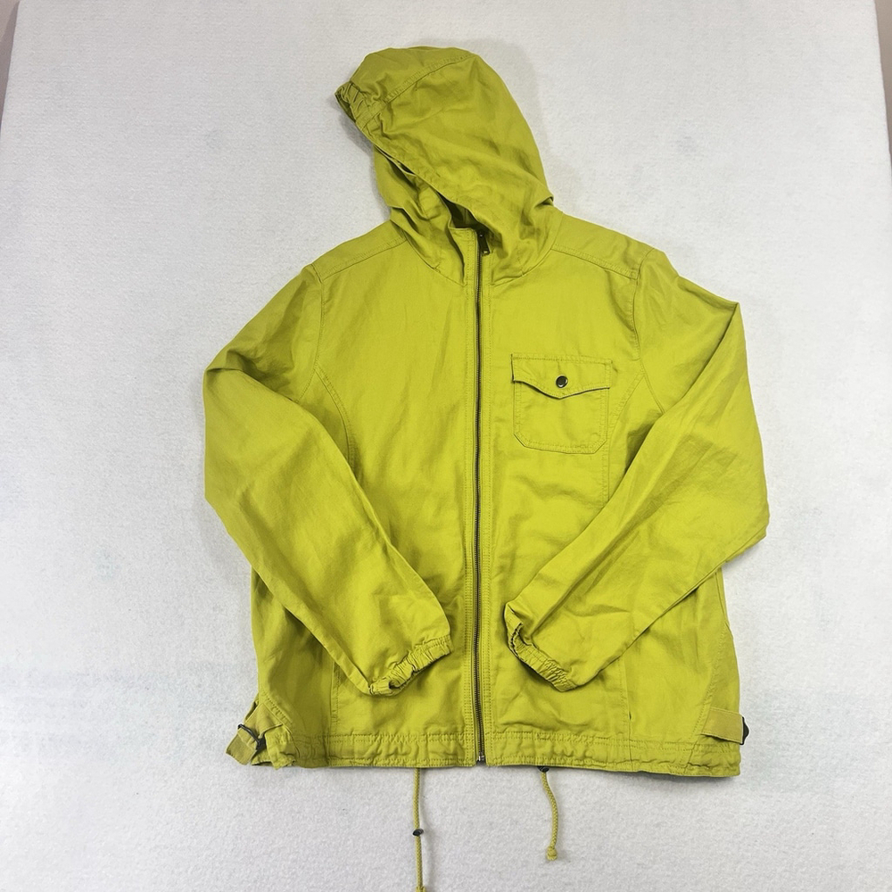 Eddie Bauer Jacket Linen/Cotton Tall XL Lime Green Hooded Zip Up Buckle Outdoor
